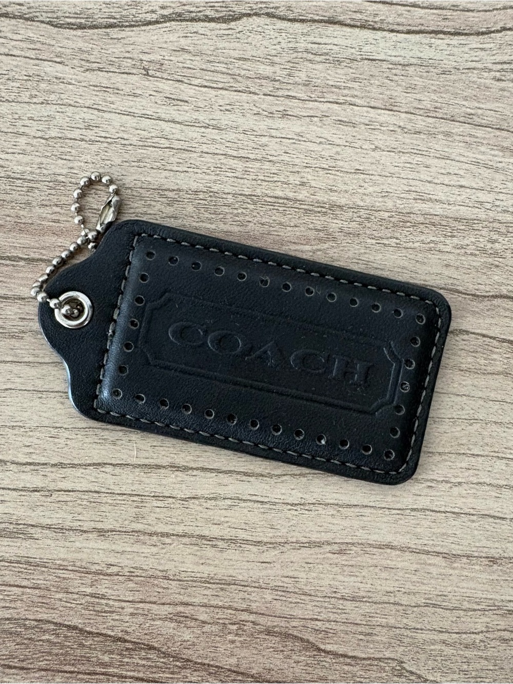 Coach vtg XXL Black Leather hang Tag Keychain FOB